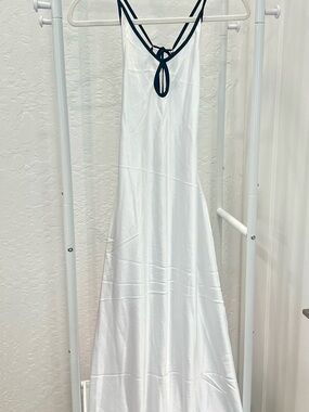 White Slip Maxi Dress with Black Trim